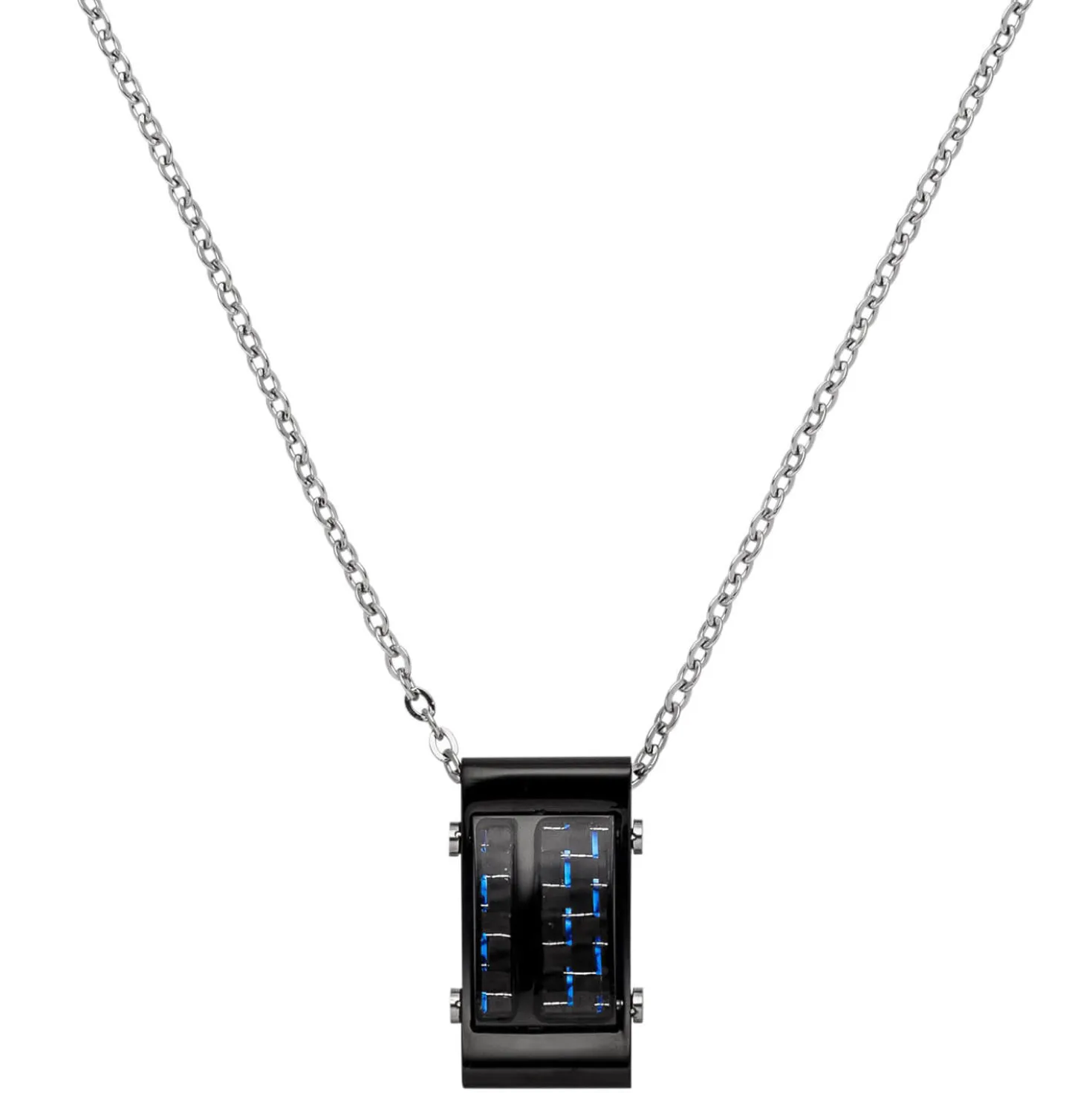 2,1mm Kette Collier mit Viereck Carbon-Einlagen blaue Striche Edelstahl, 50-55cm