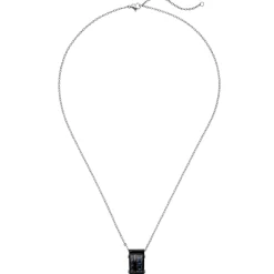 2,1mm Kette Collier mit Viereck Carbon-Einlagen blaue Striche Edelstahl, 50-55cm
