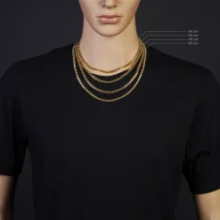 5mm Kette Collier Panzerkette oval diamantiert massiv, 750 Gold Gelbgold, 50cm