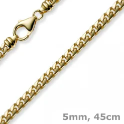 5mm Kette Collier Panzerkette oval diamantiert massiv, 750 Gold Gelbgold, 45cm