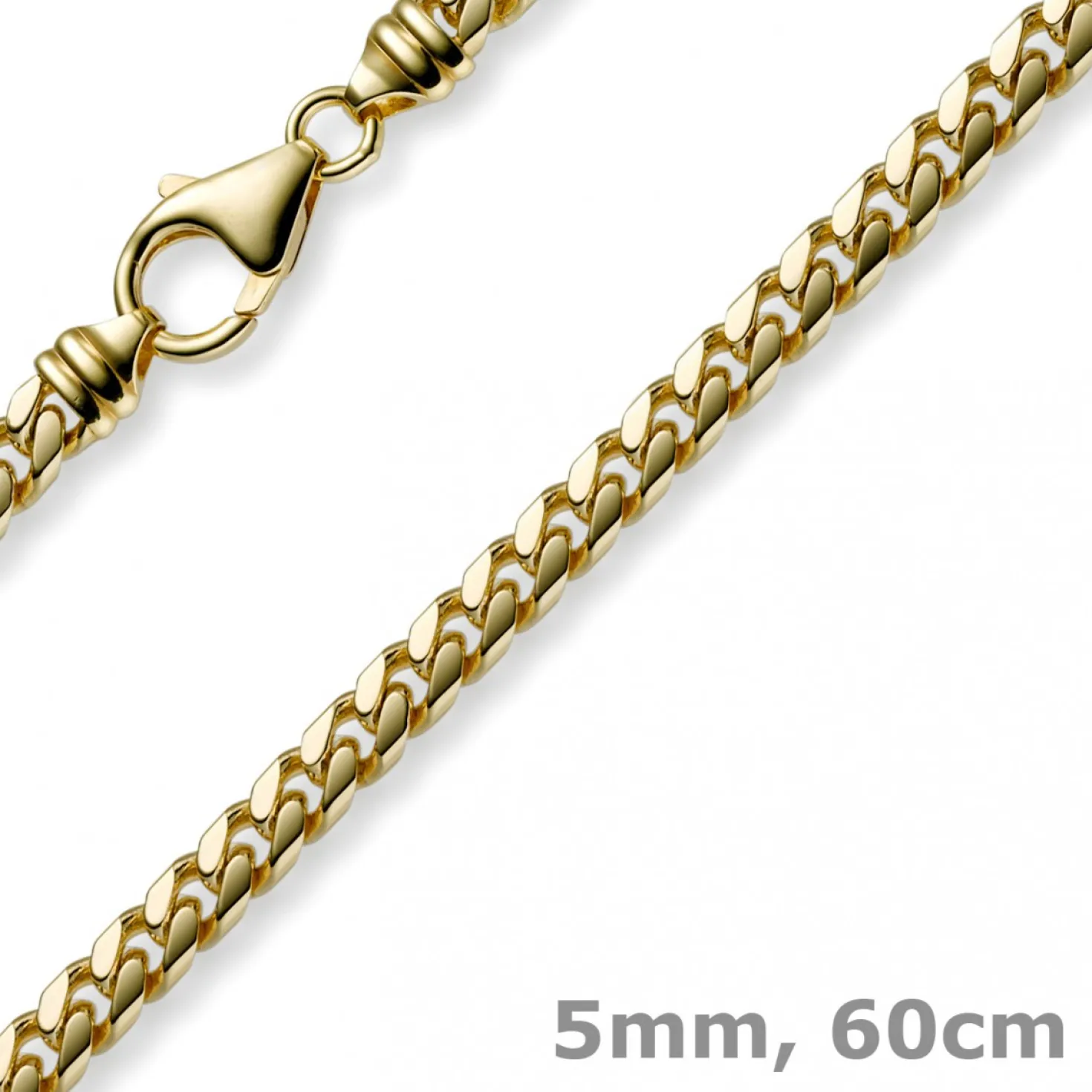 5mm Kette Collier Panzerkette oval diamantiert massiv, 585 Gold Gelbgold, 60cm