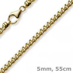 5mm Kette Collier Panzerkette oval diamantiert massiv, 585 Gold Gelbgold, 55cm