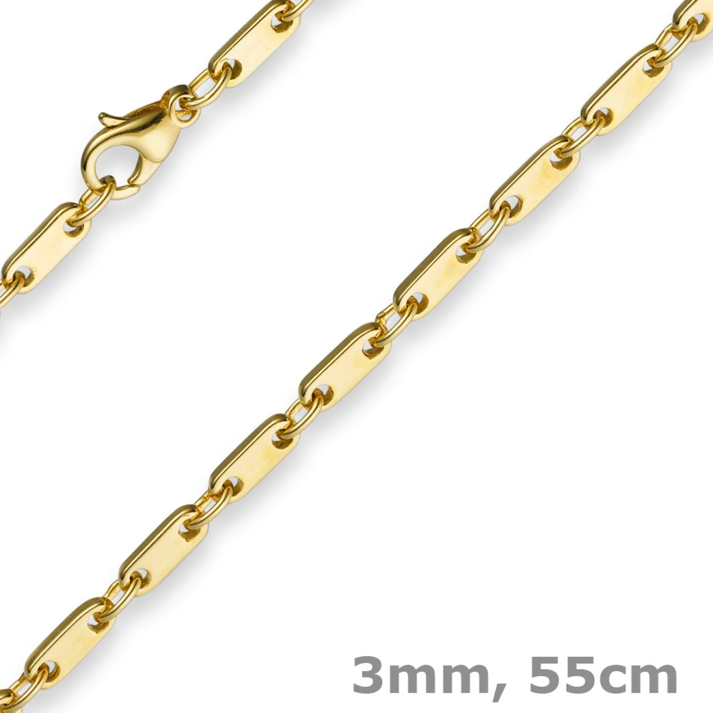 3mm Kette Collier Plattenkette aus 585 Gold Gelbgold, 55cm, Unisex