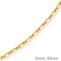 3mm Kette Collier Plattenkette aus 585 Gold Gelbgold, 55cm, Unisex