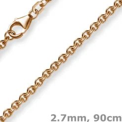 2,7mm Kette Collier Rundankerkette aus 750 Gold Rotgold, 90cm Unisex