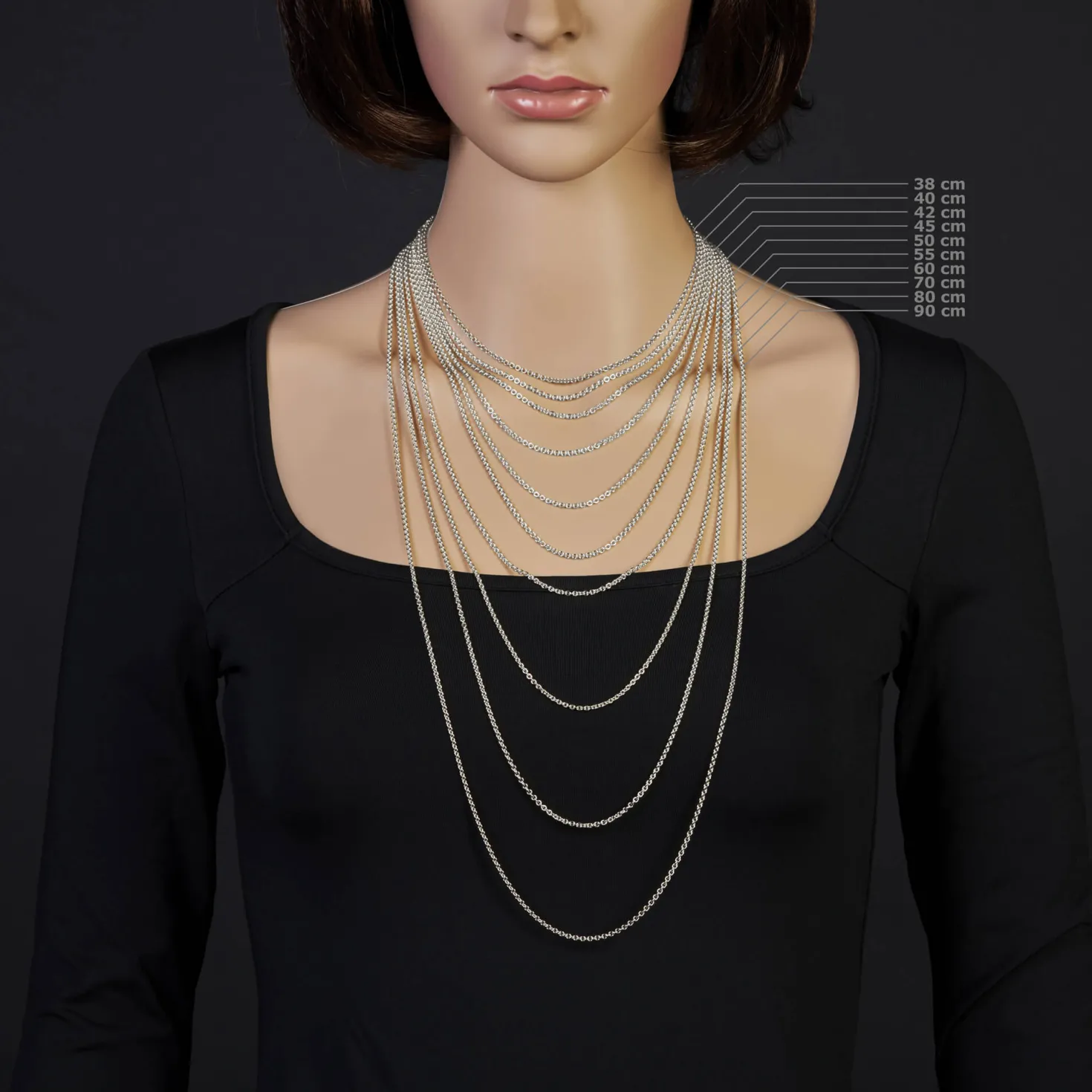 2,3mm Kette Collier Rundankerkette aus 750 Gold Weißgold massiv, 38cm