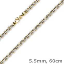 5,5mm Kette Collier Rundankerkette 585 Gold Gelbgold & Weißgold 60cm
