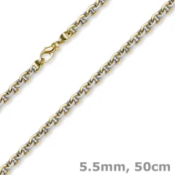 5,5mm Kette Collier Rundankerkette, 585 Gold Gelbgold & Weißgold 50cm