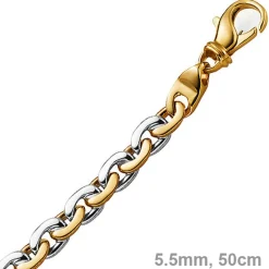 5,5mm Kette Collier Rundankerkette, 585 Gold Gelbgold & Weißgold 50cm