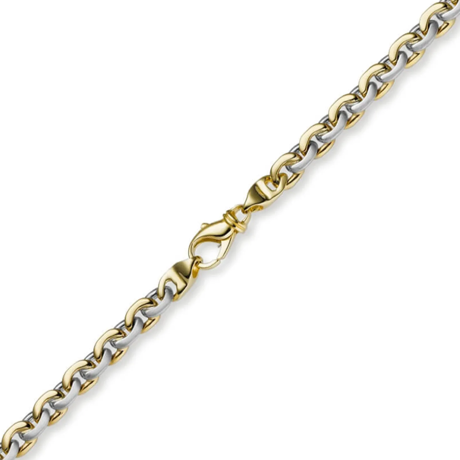 5,5mm Kette Collier Rundankerkette, 585 Gold Gelbgold & Weißgold 50cm