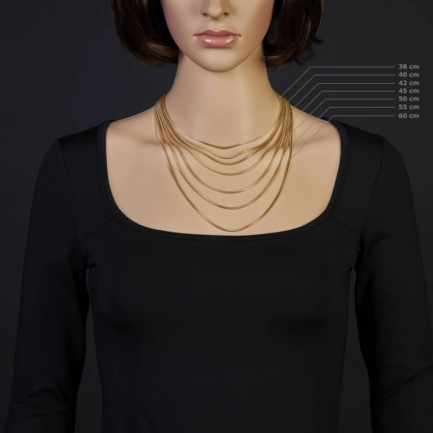 1,9mm Kette Collier Schlangenkette aus 585 Gold Gelbgold, 38cm, Damen