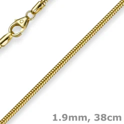 1,9mm Kette Collier Schlangenkette aus 585 Gold Gelbgold, 38cm, Damen