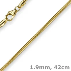 1,9mm Kette Collier Schlangenkette aus 585 Gold Gelbgold, 42cm, Damen