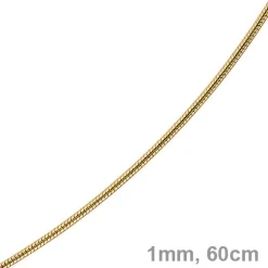 1mm Kette Collier Schlangenkette aus 585 Gold Gelbgold, 60cm, Damen