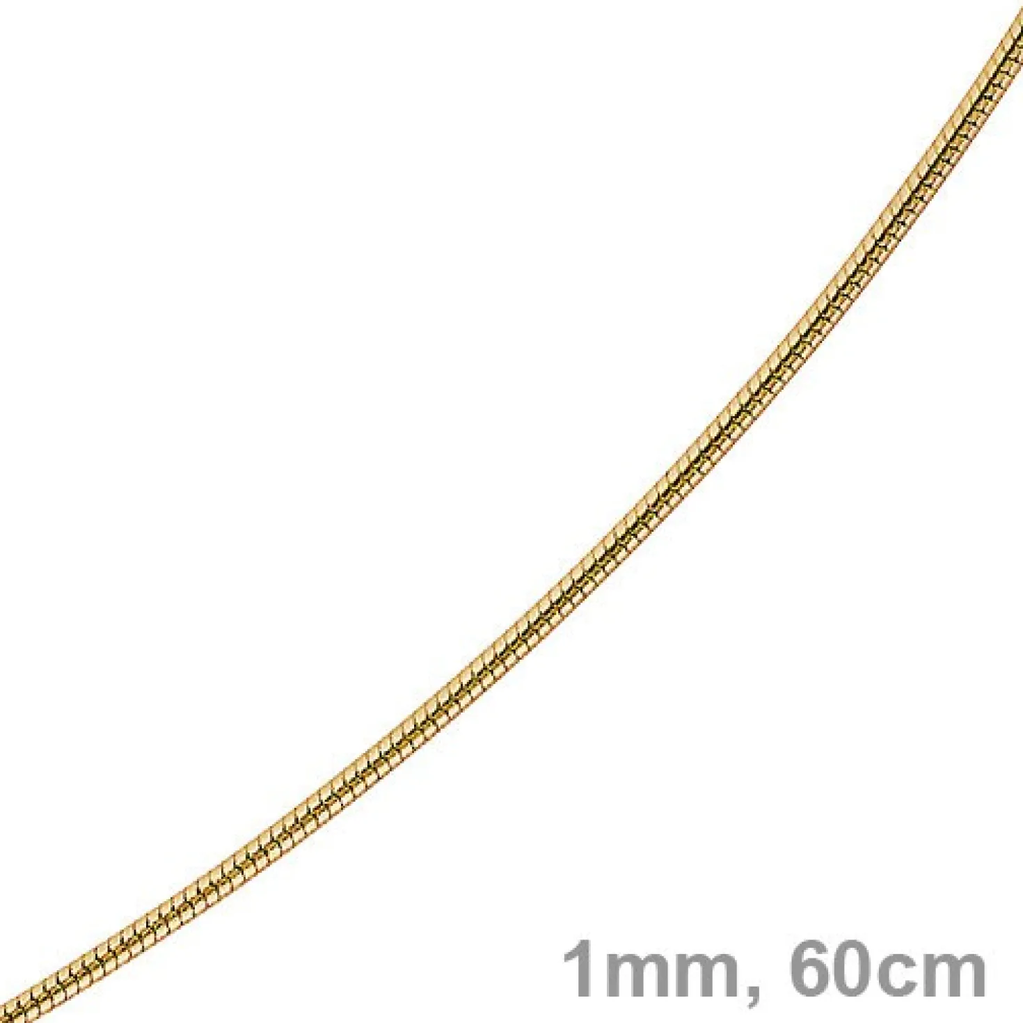 1mm Kette Collier Schlangenkette aus 585 Gold Gelbgold, 60cm, Damen