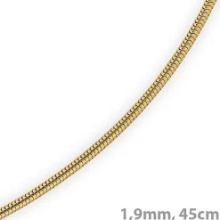 1,9mm Kette Collier Schlangenkette aus 585 Gold Gelbgold, 45cm, Damen