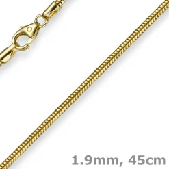 1,9mm Kette Collier Schlangenkette aus 585 Gold Gelbgold, 45cm, Damen