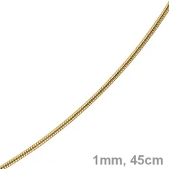 1mm Kette Collier Schlangenkette aus 585 Gold Gelbgold, 45cm, Damen