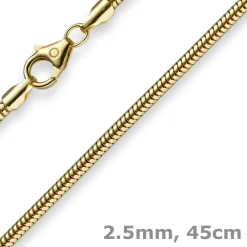 2,5mm Kette Collier Schlangenkette aus 585 Gold Gelbgold, 45cm, Damen