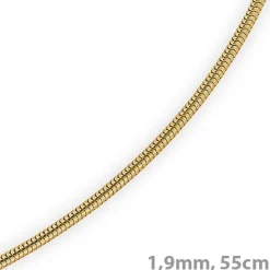 1,9mm Kette Collier Schlangenkette aus 585 Gold Gelbgold, 55cm, Damen
