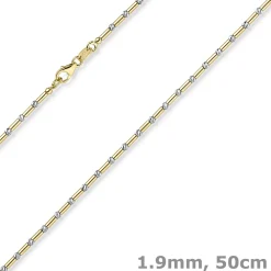 1,9mm Kette Collier Stäbchen-Kugel diamantiert 585 Gold gelb/weiß bicolor 50cm