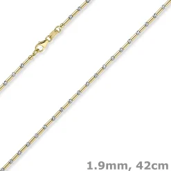 1,9mm Kette Collier Stäbchen-Kugel diamantiert 585 Gold gelb/weiß bicolor 42cm