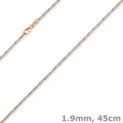 1,9mm Kette Collier Stäbchen-Kugel diamantiert 585 Gold weiß/rot bicolor 45cm