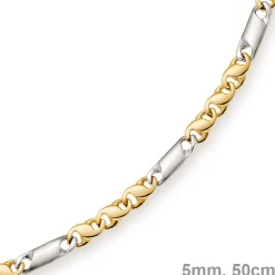 5mm Kette Collier Tigeraugekette, 585 Gold Weißgold & Gelbgold, 50cm
