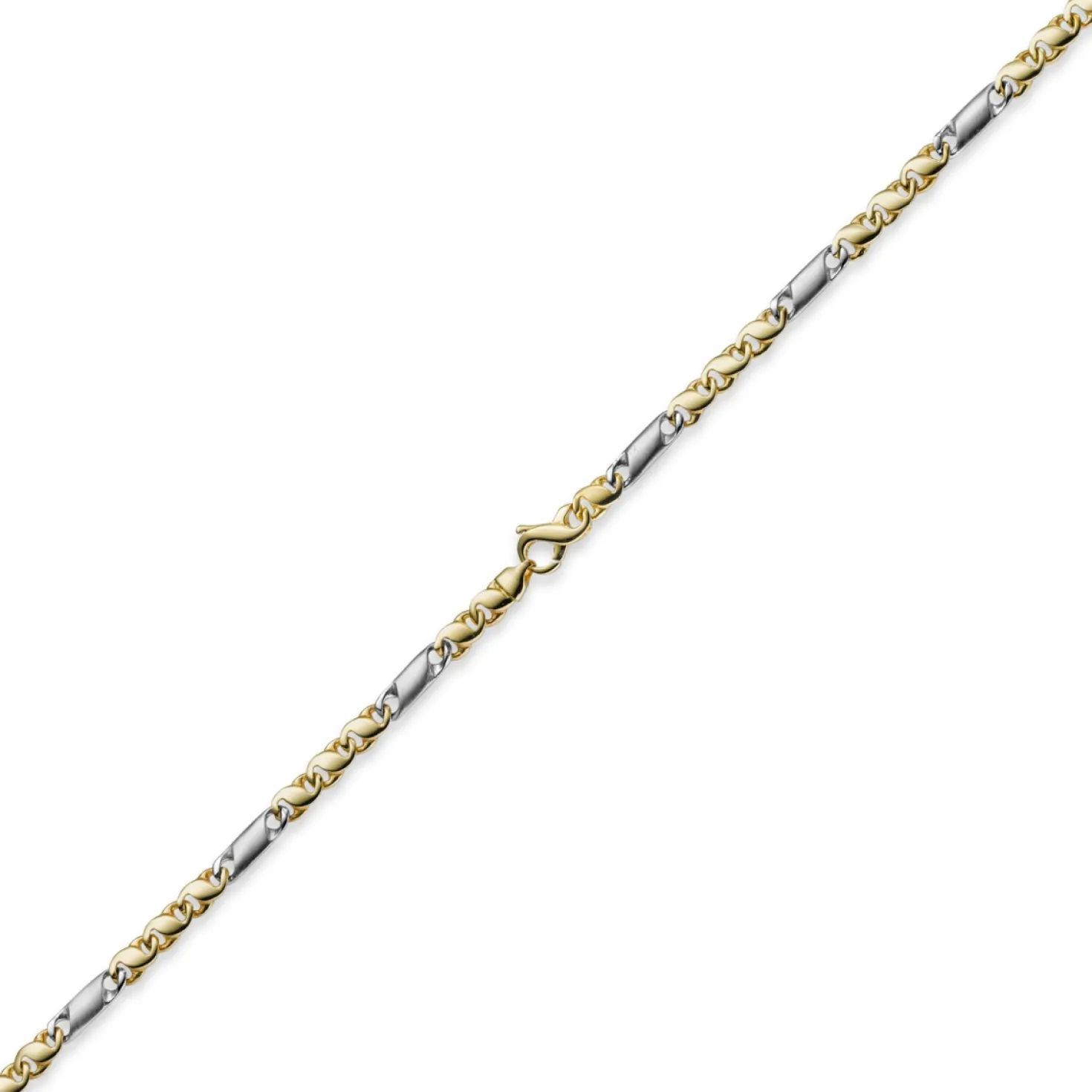 5mm Kette Collier Tigeraugekette, 585 Gold Weißgold & Gelbgold, 50cm