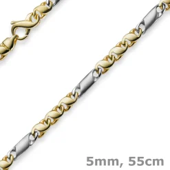 5mm Kette Collier Tigeraugekette, 585 Gold Weißgold & Gelbgold, 55cm