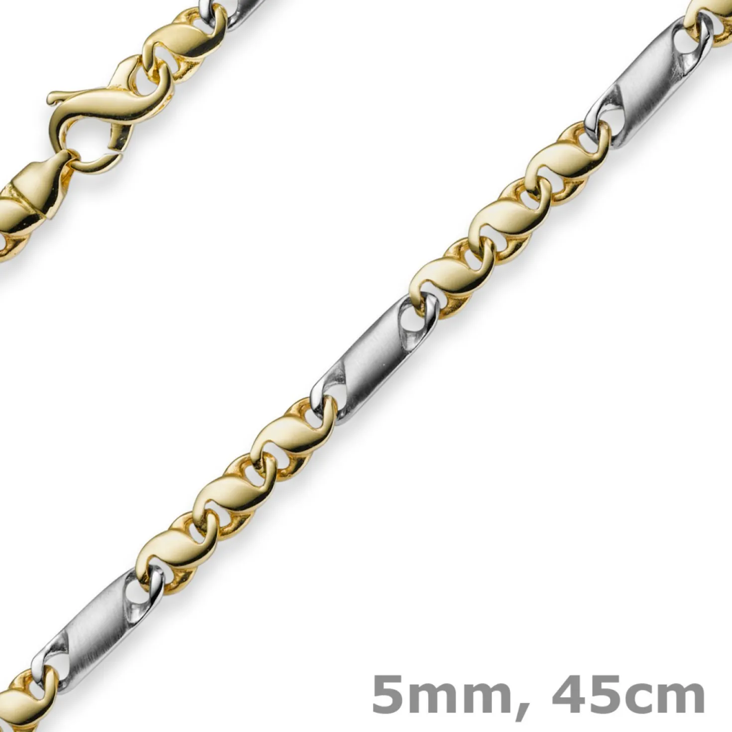 5mm Kette Collier Tigeraugekette, 585 Gold Weißgold & Gelbgold, 45cm