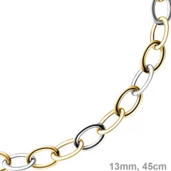 13mm Kette Collier Weitanker aus 585 Gold Weißgold & Gelbgold, 45cm
