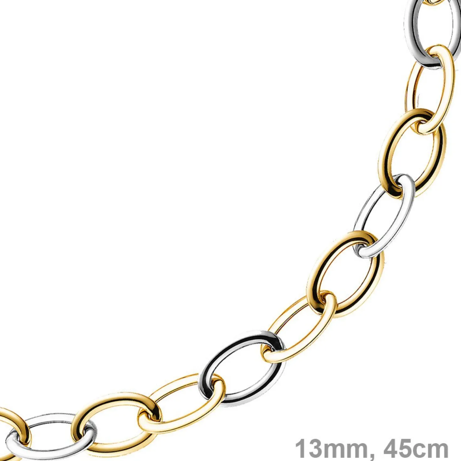 13mm Kette Collier Weitanker aus 585 Gold Weißgold & Gelbgold, 45cm