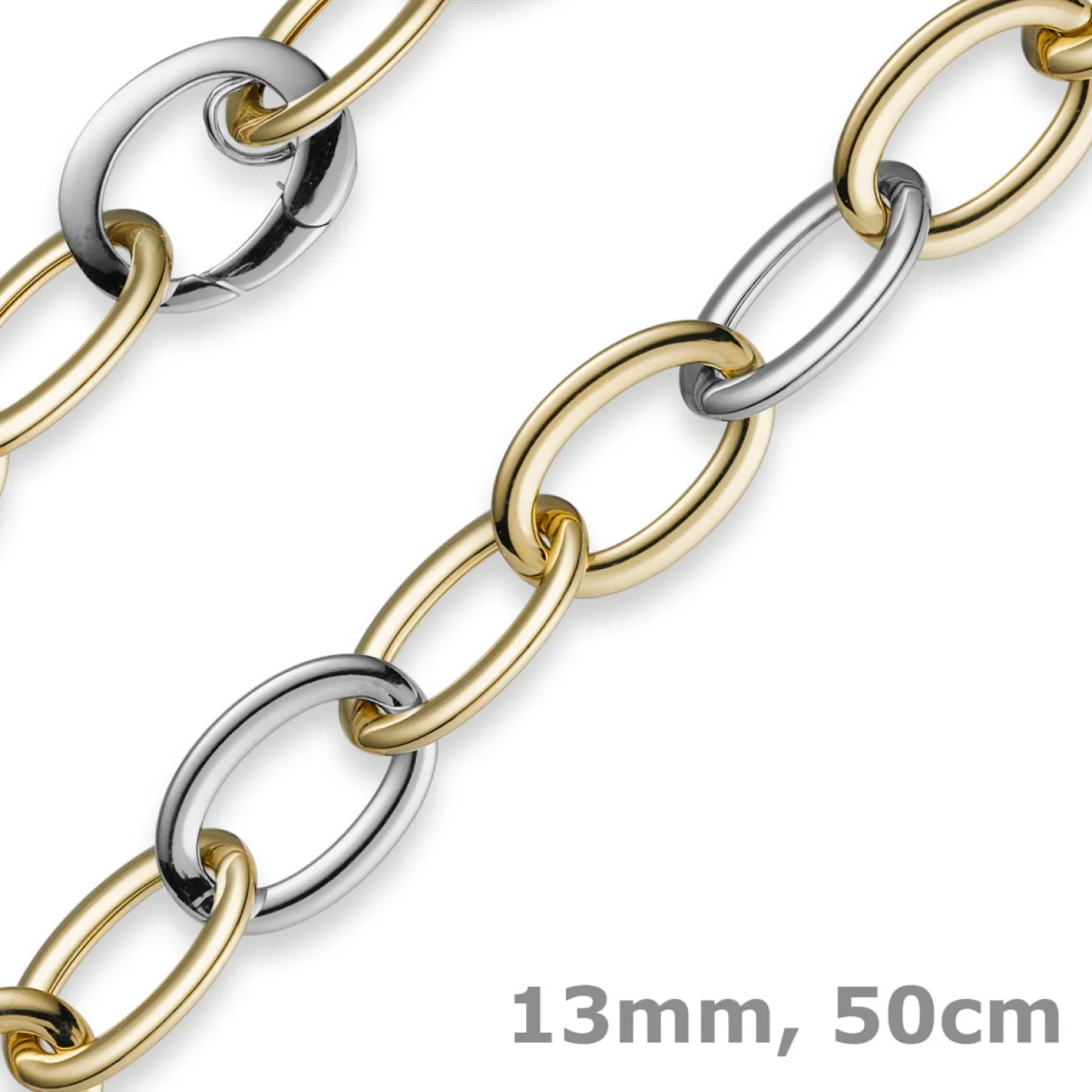13mm Kette Collier Weitanker aus 585 Gold Weißgold & Gelbgold, 50cm
