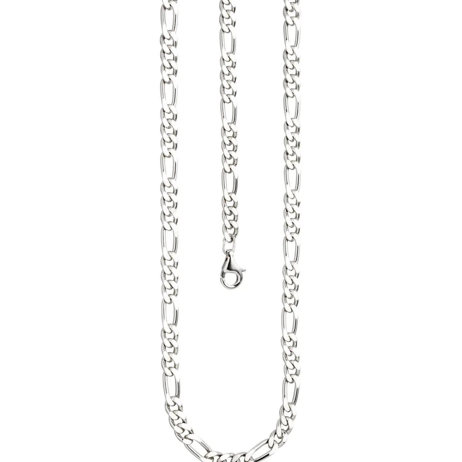 5,3mm Kette Figarokette aus 925 Silber rhodiniert diamantiert Halsschmuck, 50cm