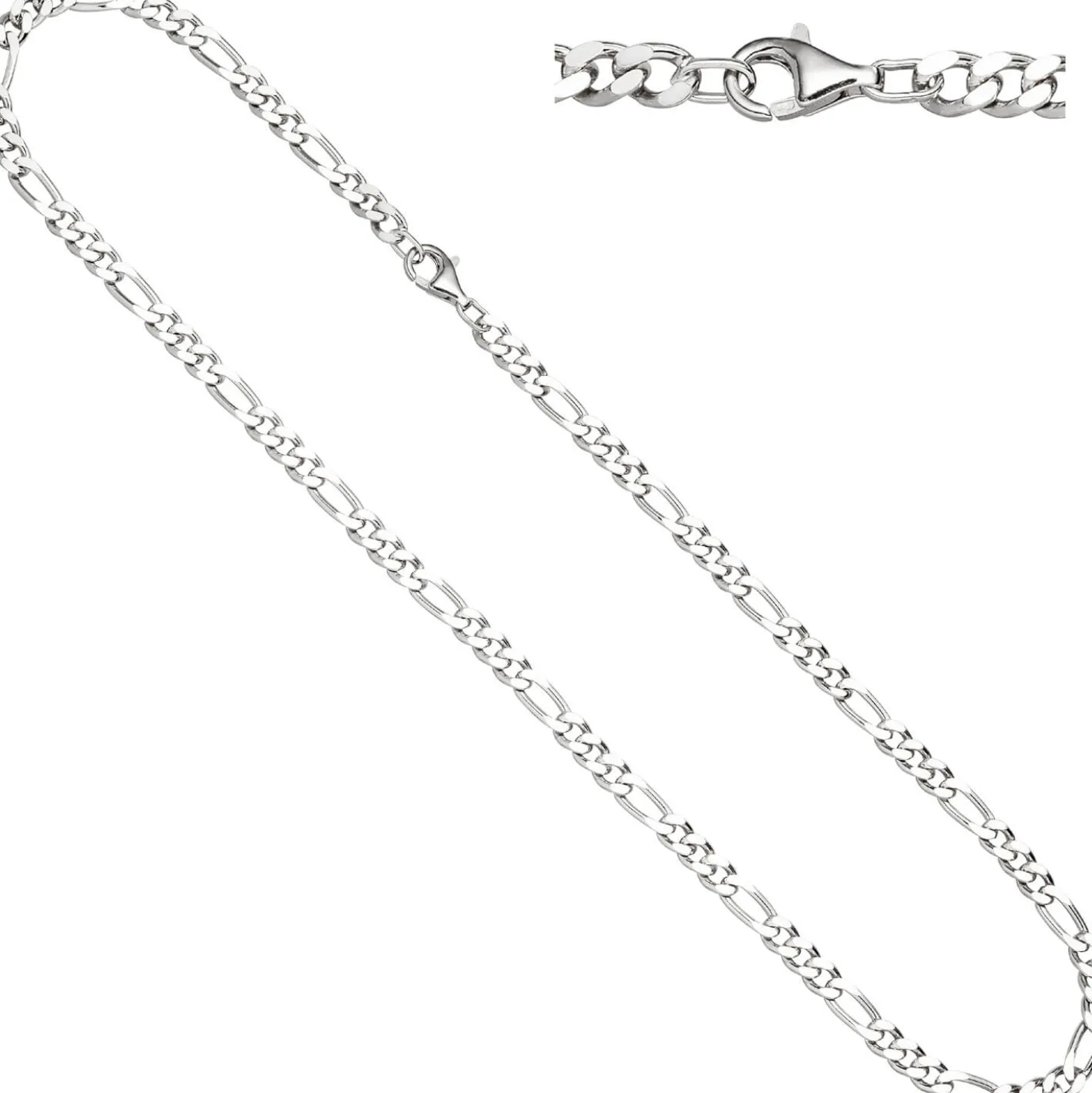 5,3mm Kette Figarokette aus 925 Silber rhodiniert diamantiert Halsschmuck, 50cm