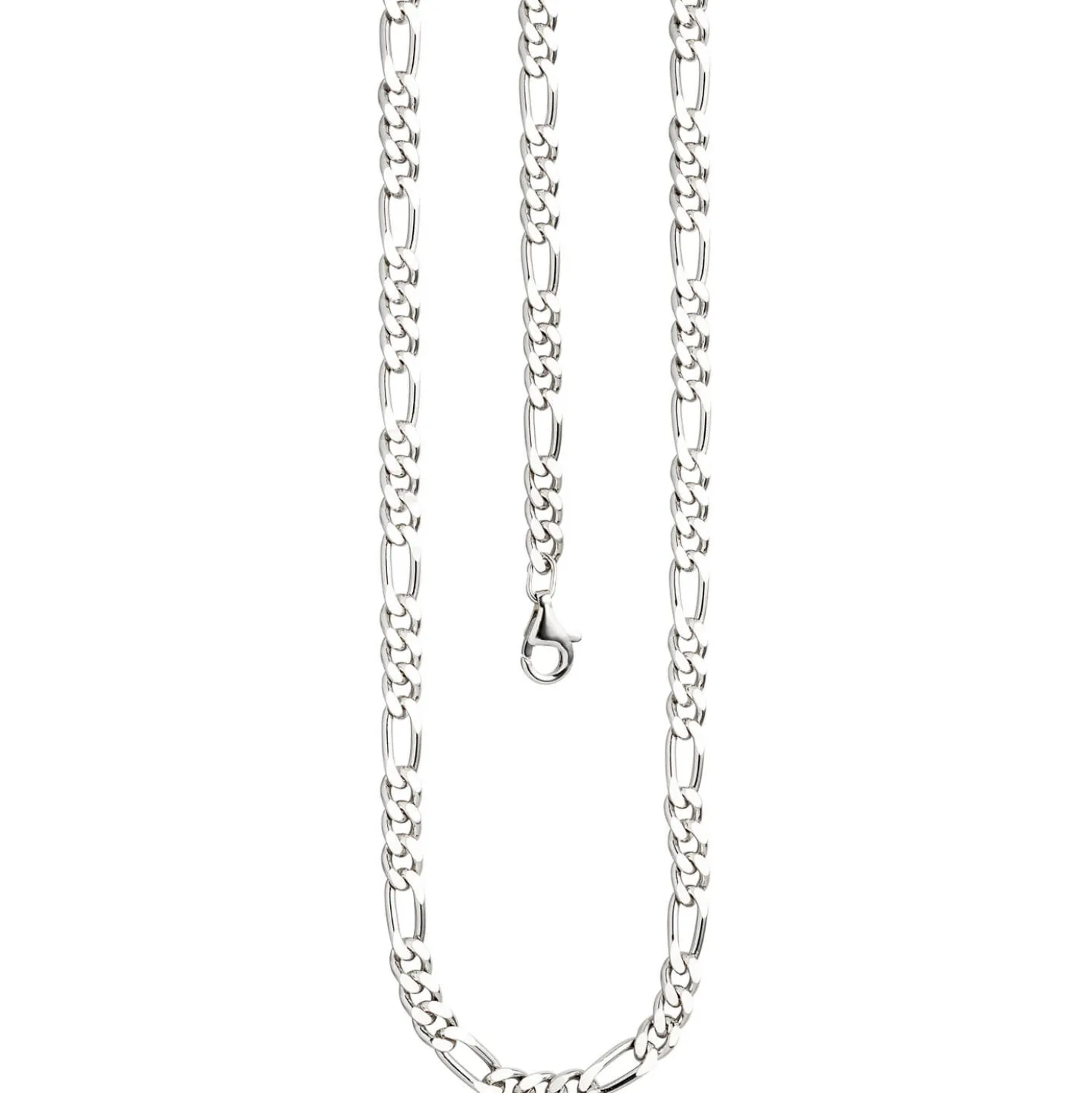 5,3mm Kette Figarokette aus 925 Silber rhodiniert diamantiert Halsschmuck, 60cm