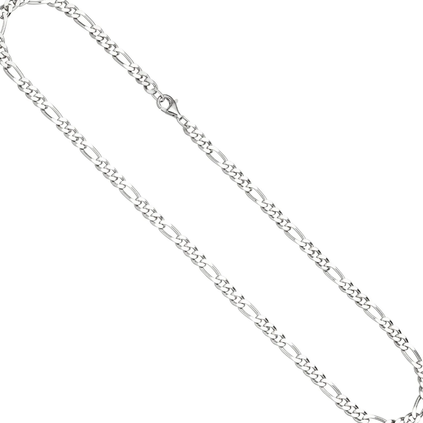 5,3mm Kette Figarokette aus 925 Silber rhodiniert diamantiert Halsschmuck, 60cm