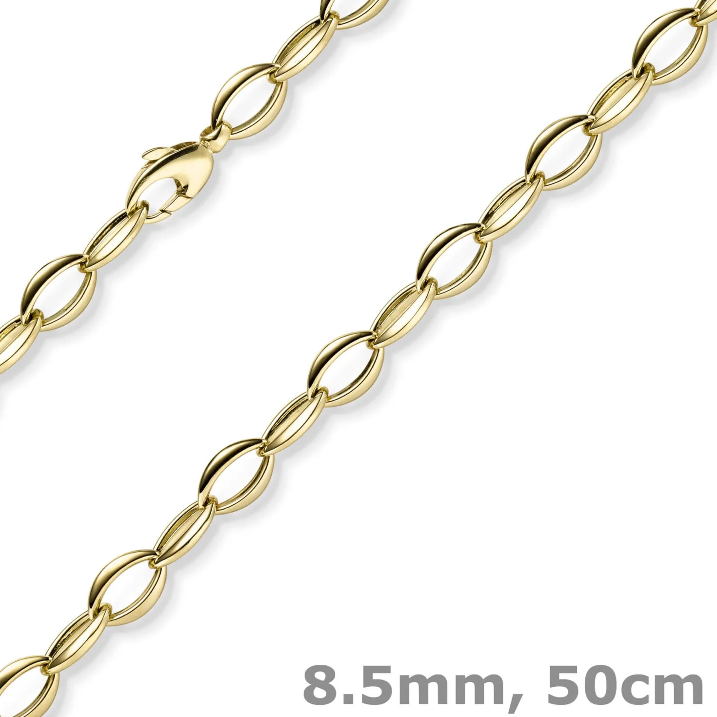 8,5mm Kette Halskette Collier Spitzoval aus 585 Gold Gelbgold 50cm