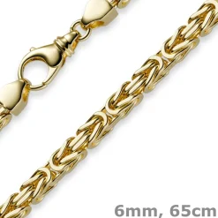 6mm Kette Halskette Königskette aus 750 Gold Gelbgold, 65cm, Herren