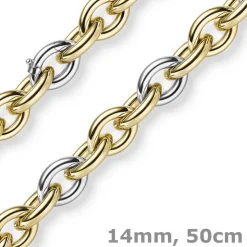 14mm Kette Phantasiekette Halskette Collier aus 585 Gold gelb/weiß bicolor 50cm