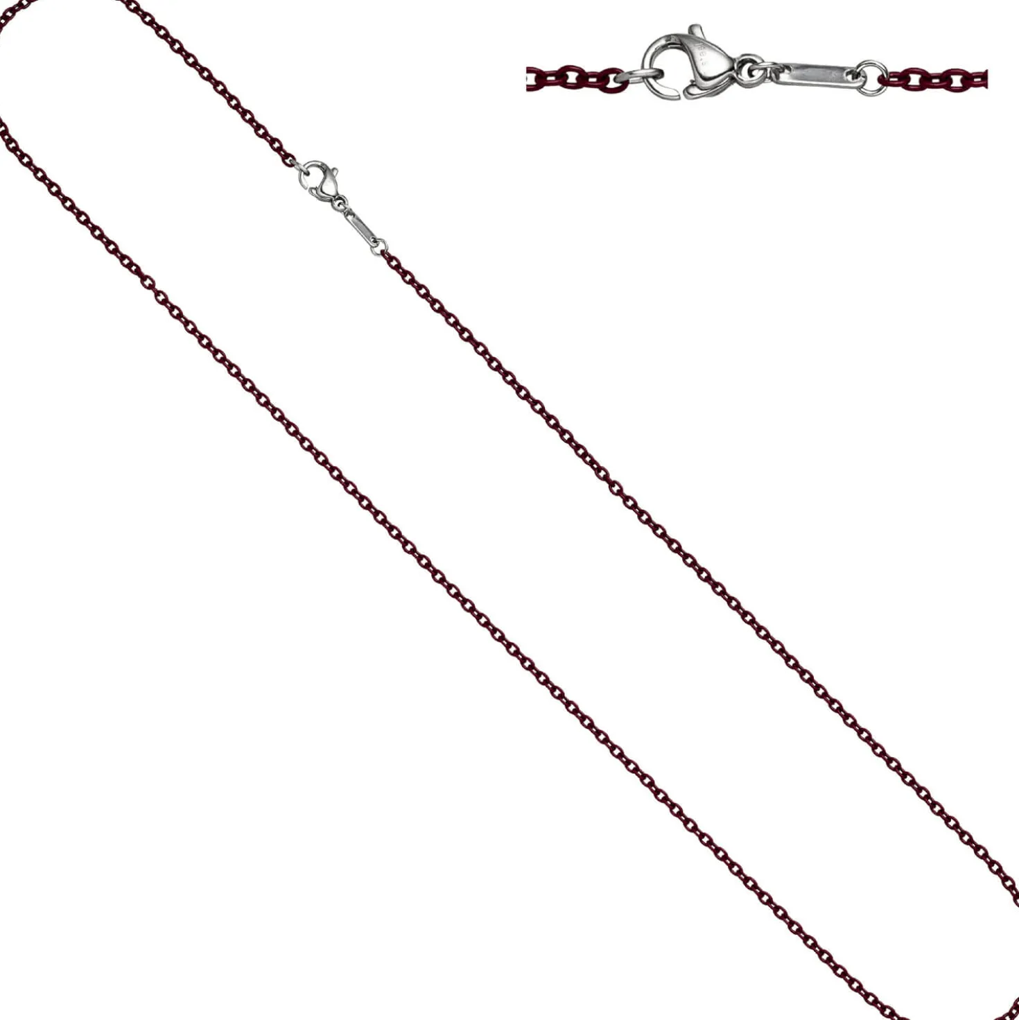 1,9mm Kette Rundankerkette aus Edelstahl dunkelrote Lackierung Halsschmuck, 50cm