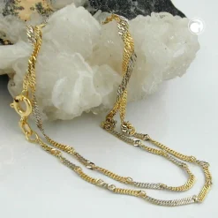 1,8mm Kette Singapurkette Collier, 375 Gold bicolor gelb weiß, 50cm, Damen