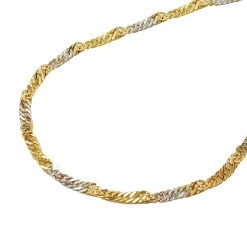 1,8mm Kette Singapurkette Collier, 375 Gold bicolor gelb weiß, 50cm, Damen