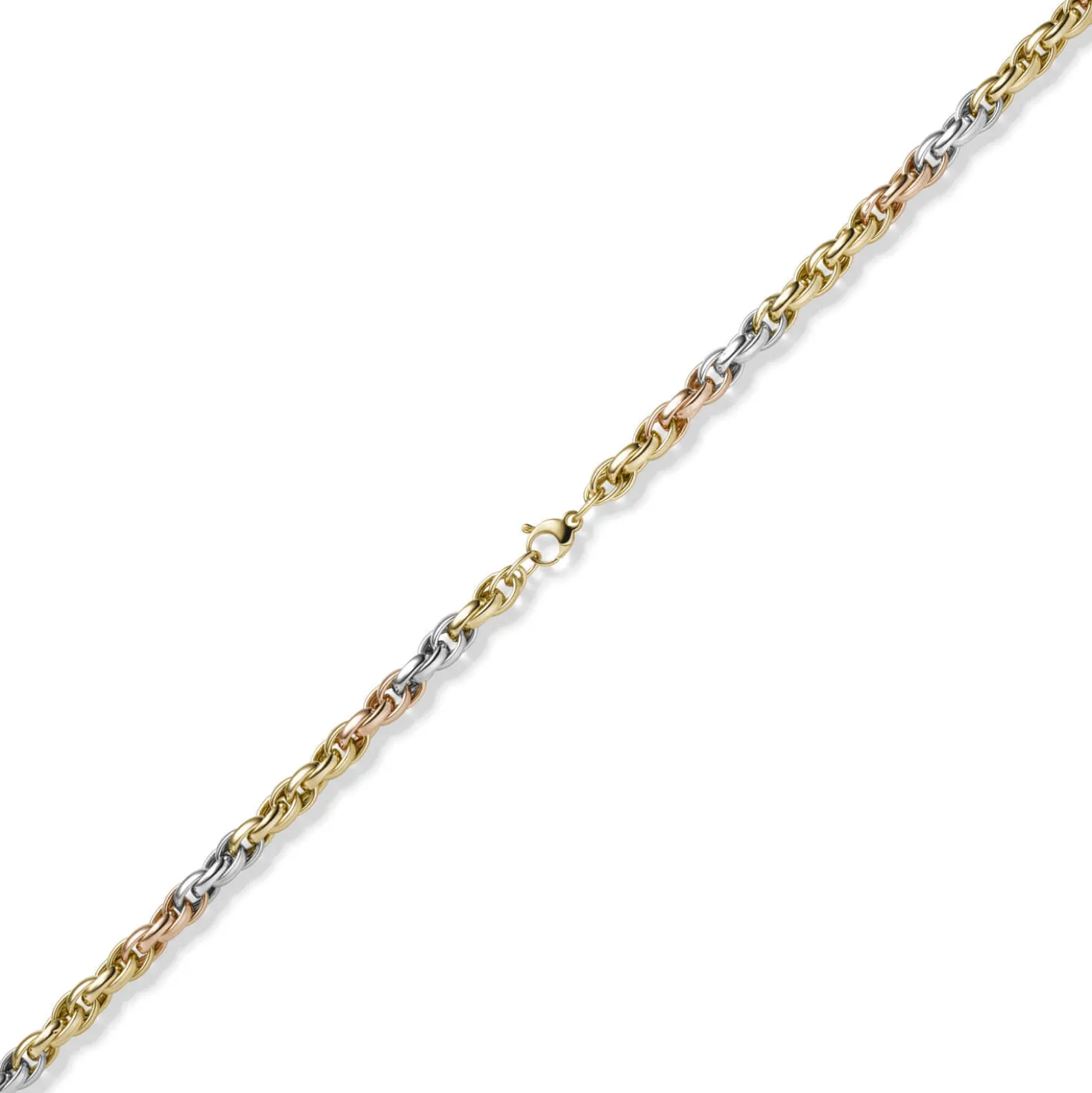7mm Kordel-Kette Collier aus 585 Gold gelb/weiß/rot tricolor 50cm Halsschmuck