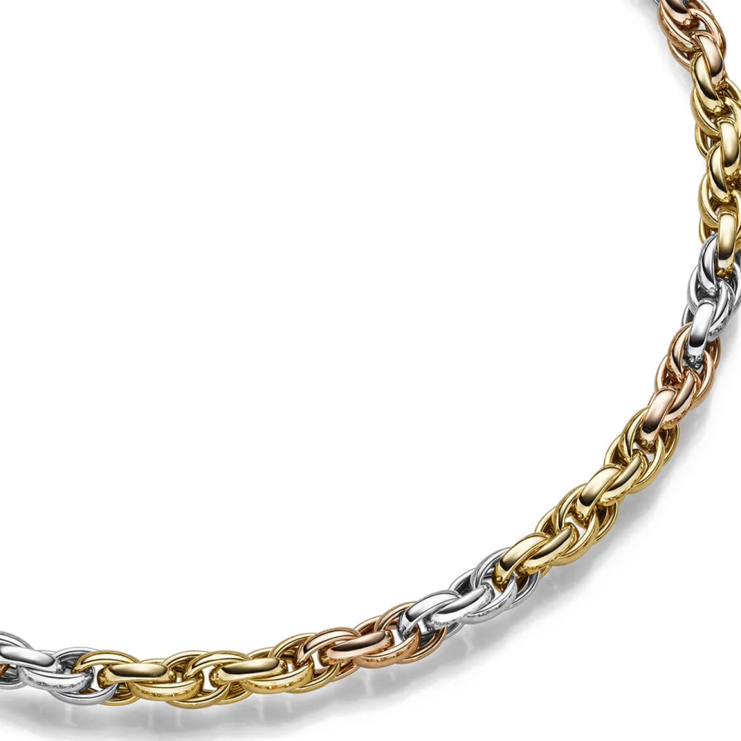 7mm Kordel-Kette Collier aus 585 Gold gelb/weiß/rot tricolor 50cm Halsschmuck