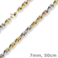 7mm Kordel-Kette Collier aus 585 Gold gelb/weiß/rot tricolor 50cm Halsschmuck