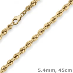 5,4mm Kordelkette Goldkette Collier Halskette aus 333 Gold Gelbgold 45cm