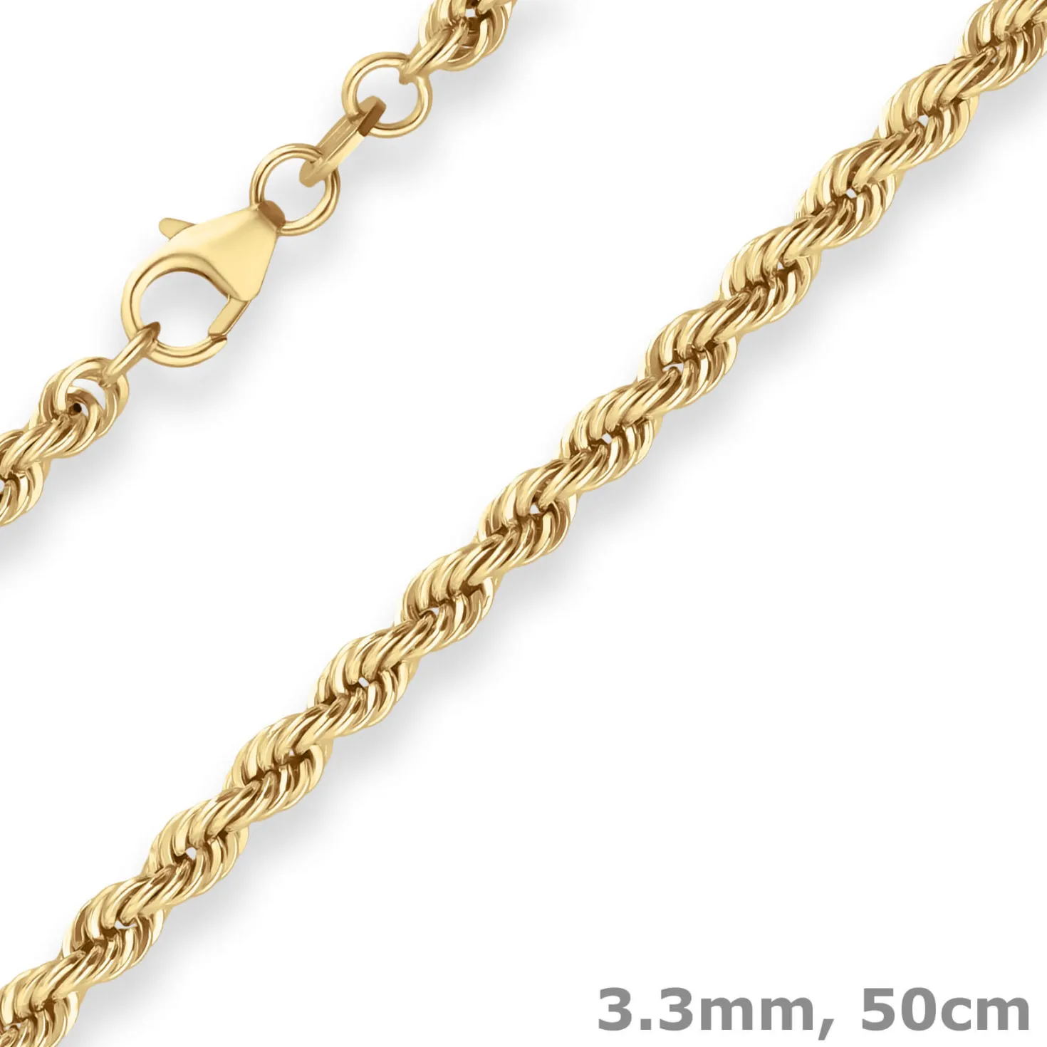 3,3mm Kordelkette Goldkette Collier Halskette aus 585 Gold Gelbgold 50cm