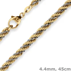 4,4mm Kordelkette Goldkette Collier Halskette aus 585 Gold gelb/weiß 45cm